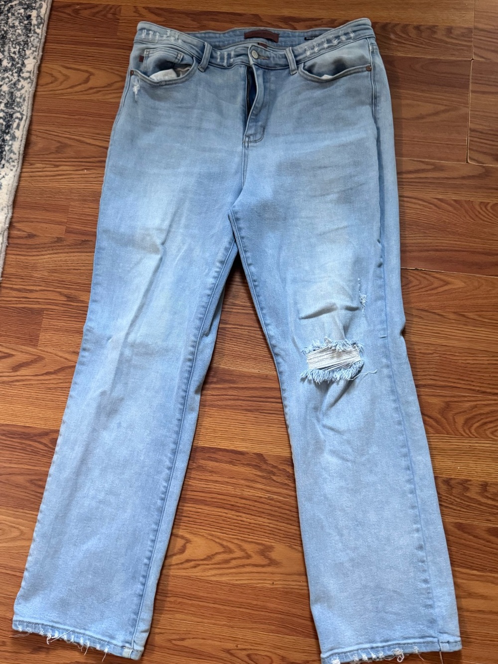 Judy Blue Light Blue Distressed Boyfriend Straight Leg Jeans